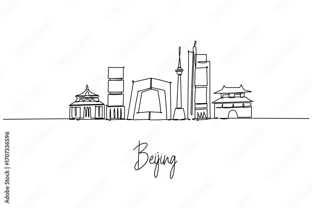 Naklejka premium Beijing skyline continuous line drawing