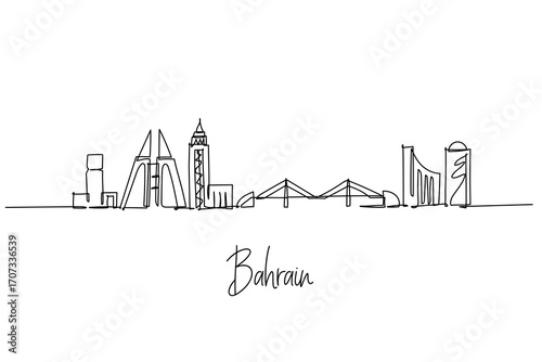 Bahrain skyline one line drawing