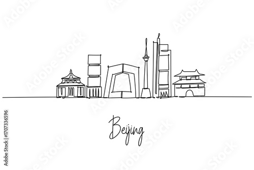 Beijing skyline continuous line drawing