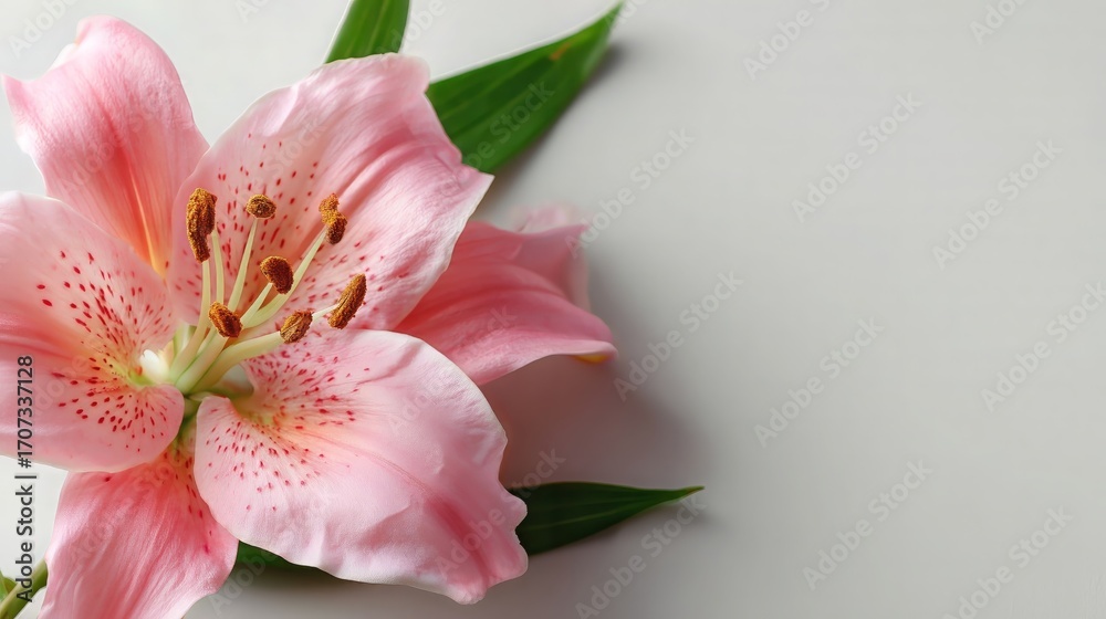 Fototapeta premium Fresh Pink Lily Flower on Plain Background