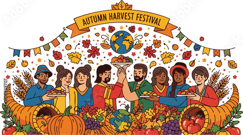 Autumn Harvest Festival Diverse People Celebrating Abundance