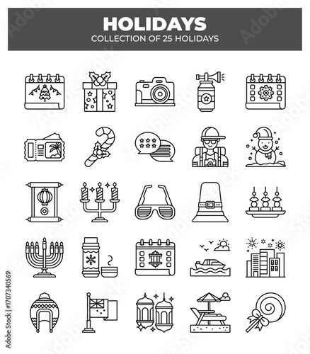 Holidays. Collection of 25 Essential Holiday Icons