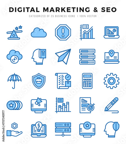 Vector icons set of Digital Marketing & SEO. Two Color style Icons.