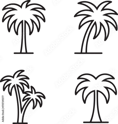 Set of Palm tree Outline vector illustration isolated On Transparent Background