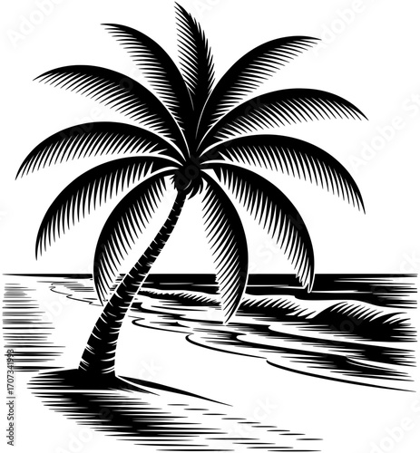 Palm on Shore SVG Art