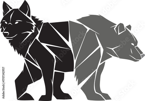 Geometric Wolf and Bear Two-Headed Animal Vector

Abstract Mythical Creature Illustration

Black and White Geometric Wildlife Graphic

Creative Animal Hybrid Design