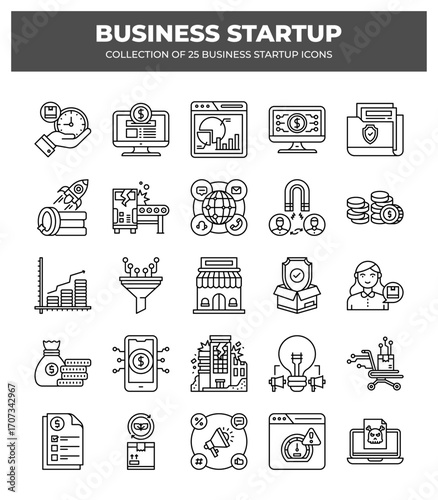 Collection of 25 Business Startup Icons: A Visual Guide to Launching Your Business