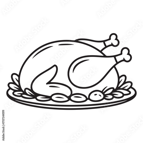 One single line Art drawing of fresh delicious roasted turkey graphic vector illustration. Typical food menu for holiday celebration festival concept. with white background