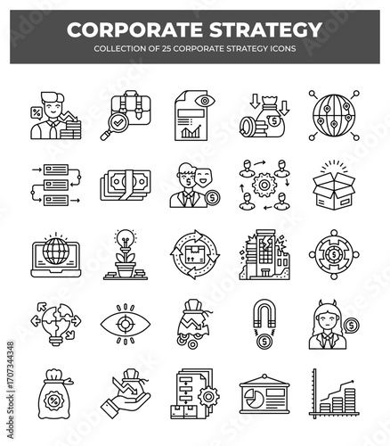 Collection of 25 Corporate Strategy Icons: Business. Finance. and Management