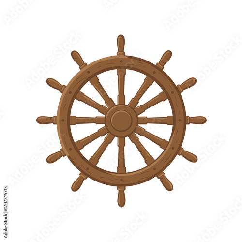 Wooden Ship Wheel with Spokes and Handles.