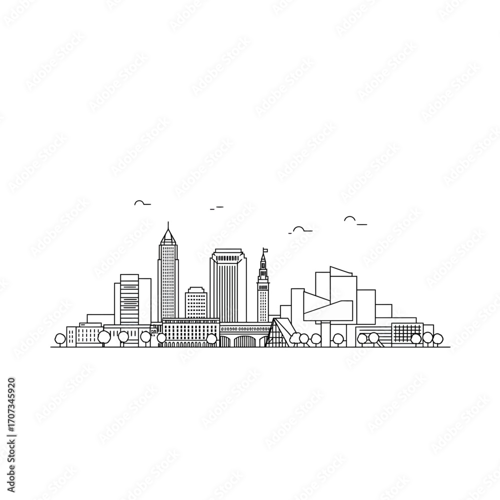 Obraz premium Cleveland Skyline Illustration A Detailed Cityscape Outline.