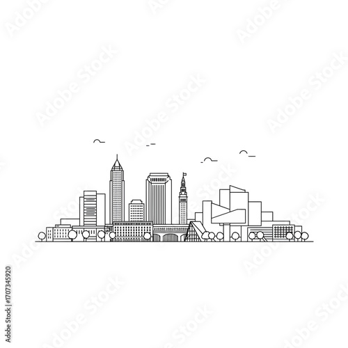 Cleveland Skyline Illustration A Detailed Cityscape Outline.