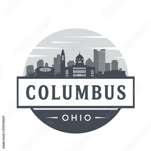 Columbus Ohio Skyline Emblem with Cityscape Silhouette.