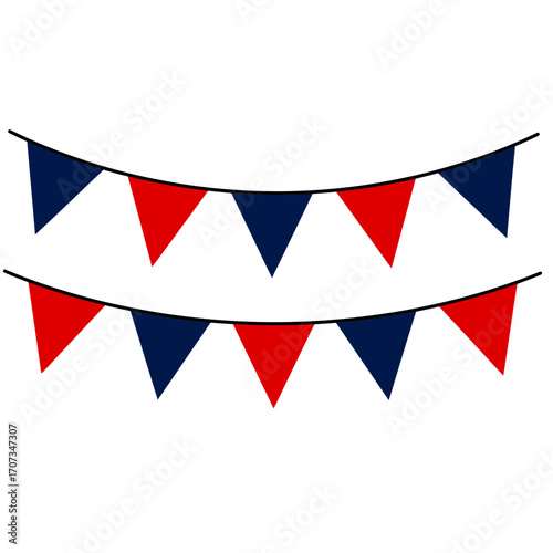 Festive Bunting Decoration with Red and Blue Pennants.