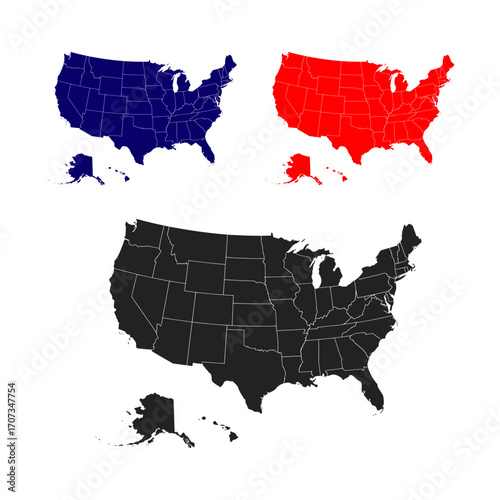 United States Map in Red Blue and Black.