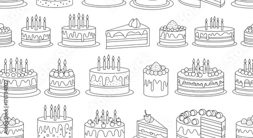 Fun birthday cake pattern illustration for party invites, menus, or cheerful celebration designs