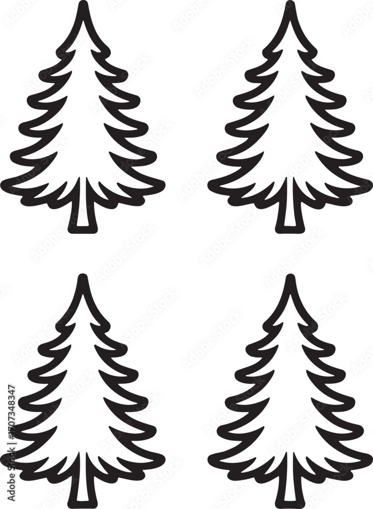 Obraz premium Set of Pine Tree Outline vector illustration isolated On Transparent Background