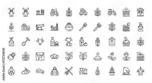Charming agriculture and farming icon set, perfect for illustrating rural life and sustainable practices