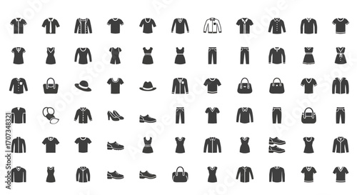 Trendy fashion icons set for retail store or clothing brand promotions with modern aesthetic