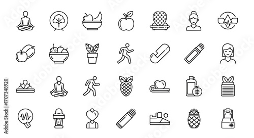 Discover vibrant wellness icons promoting healthy living, fitness, and mindful practices with this versatile icon set.