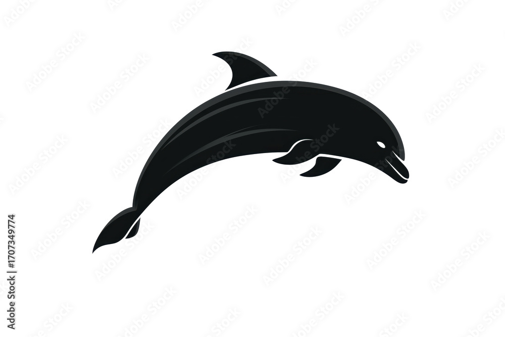 Fototapeta premium Black Silhouette Of A Dolphin Leaping with Transparent Background