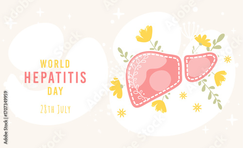 World Hepatitis day banner with healthy floral liver. Vector illustration