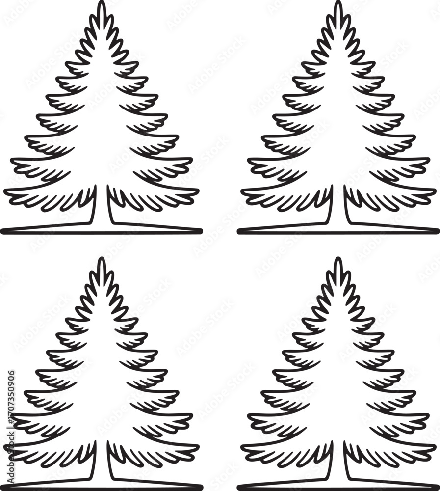 Obraz premium Set of Pine Tree Outline vector illustration isolated On Transparent Background
