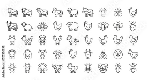 Charming farm animal icons including cows, chickens, sheep, and bees create a delightful pattern for children's themes