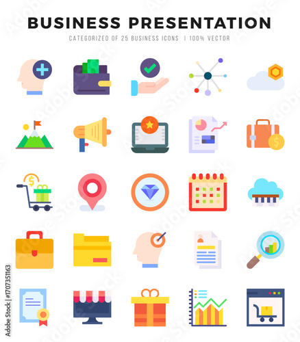 Set of Business Presentation icons in Flat style. High quality Flat Icons symbol collection.