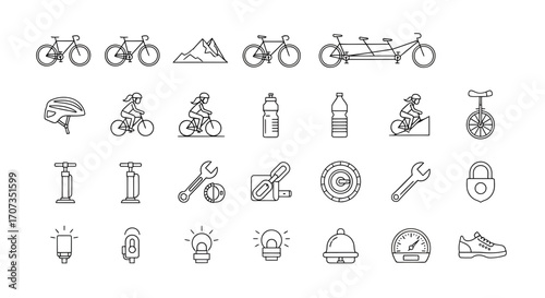 Dynamic cycling icons capture sport, gear, and adventure for active lifestyle marketing