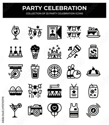Party Celebration Icons. 25 Unique Glyphs for Festive Events