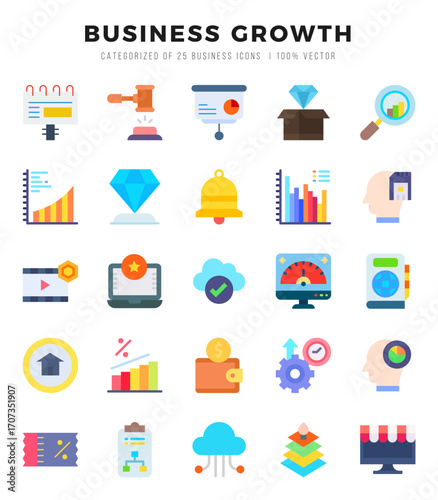 Set of Flat Business Growth Icons. Flat art icon. Vector illustration