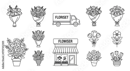 Delightful floral arrangements and charming flower shop capture the essence of bloom and beauty