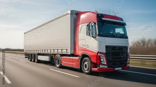 Wallpaper Mural Truck driving on highway with cargo trailer on the road Torontodigital.ca