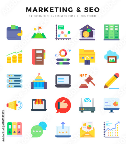 Set of Marketing & Seo Icons Flat icons collection.
