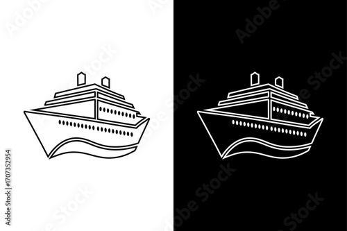 Cruise Ship Travel Symbol on Monochrome Background.