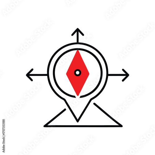 Stylized Compass Icon with Cardinal Arrows and Map Pin Base