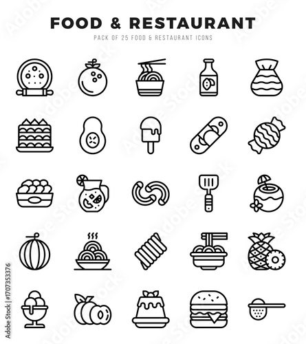 Food and Restaurant Icons Pack Lineal Style. Vector illustration.