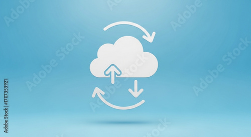 Dynamic cloud icon symbolizing data upload download and synchronization with seamless circular arrows for modern digital concepts and connectivity