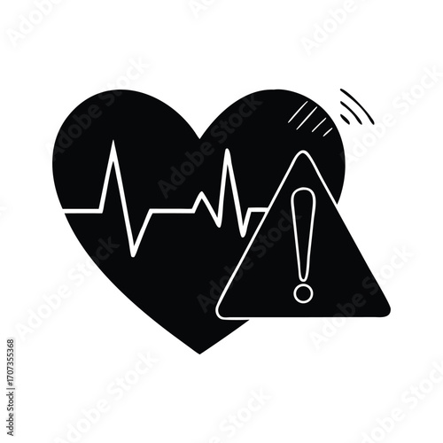 Heart with EKG and alert signal heartbeat electrocardiogram