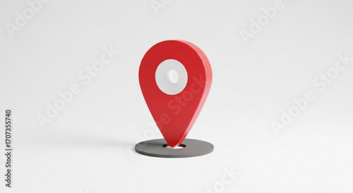 Striking red map pin symbol stands prominently, signifying location discovery, navigation, and business pinpointing for modern digital applications and travel planning.