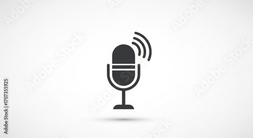 Dynamic podcast microphone icon broadcasting sound waves, perfect for audio, recording, and broadcast media projects, conveying modern communication and voice.