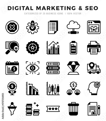 Digital Marketing & SEO Lineal Filled icons. Vector Lineal Filled illustration.