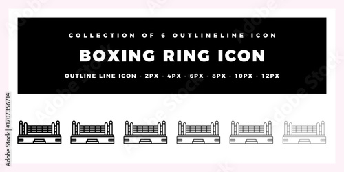 Boxing Ring Icons. Collection of 6 Outline Line Icons