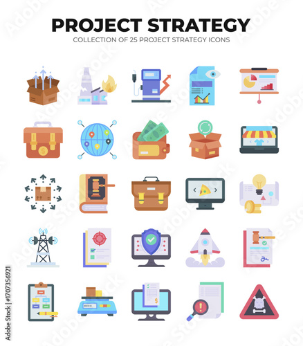 Project Strategy Icons. 25 Essential Icons for Business Planning