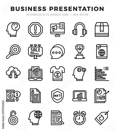 Vector Business Presentation types icon set in Lineal style. vector illustration.
