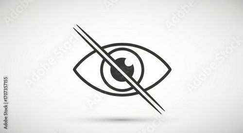 Symbolic eye icon with a diagonal line through it, representing prohibition, denial, or hidden information, ideal for privacy and security concepts