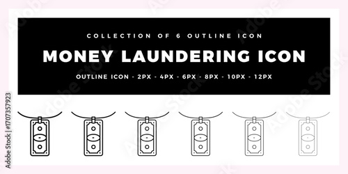 Pack of 6 Outline Vector Money Laundering icon