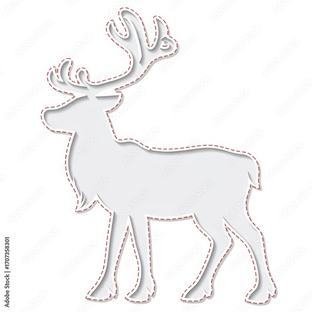 Fototapeta premium White reindeer silhouette with red dashed outline