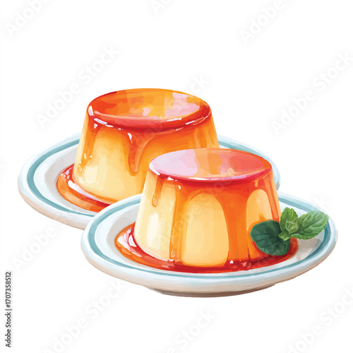 Two Creamy Caramel Custard Desserts on a Plate.